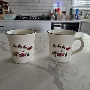 Pfaltzgraff Snow Village Coffee Mugs Tea Cups Santa Reindeer